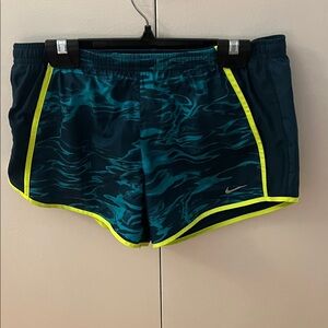 Nike Dark Teal and Neon Yellow Running Shorts